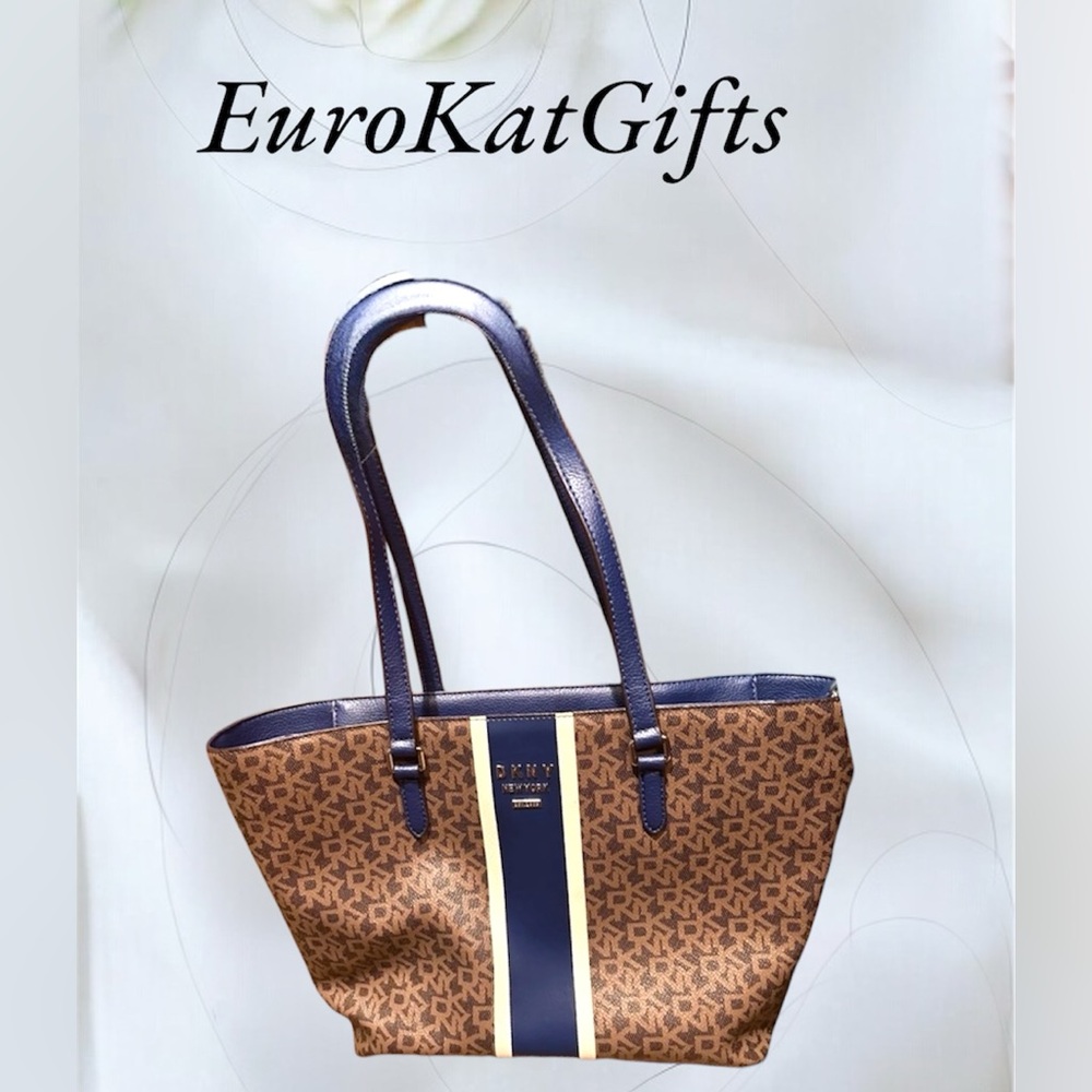 VintageDKNY Brown and Blue Tote Bag gently pre loved VG condition